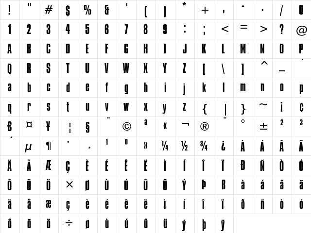 Compacta Regular  glyph index