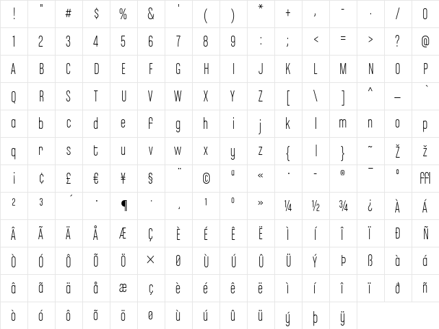 ChaletComprime-MilanEighty Regular  glyph index