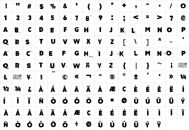 Amateur Dirty  glyph index