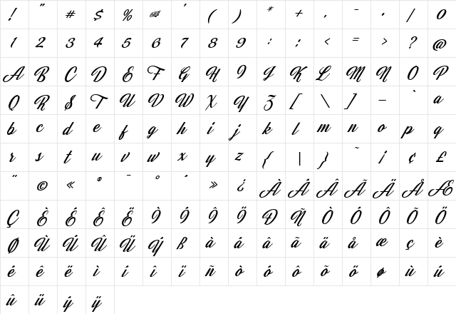 Jasmine And Greentea Regular  glyph index