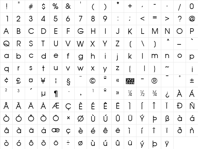 Avian Regular  glyph index