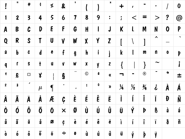 Rob Levy Casual Regular  glyph index