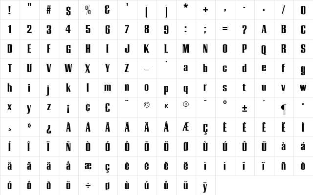 Europa CG Bold Regular  glyph index