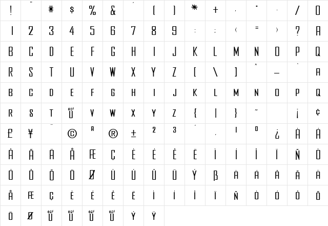 Agency Regular  glyph index