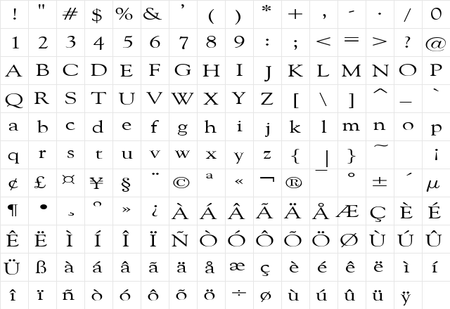 CarnegieExtended Regular  glyph index