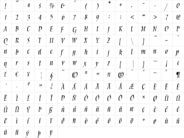 Torquemada Two Bold  glyph index