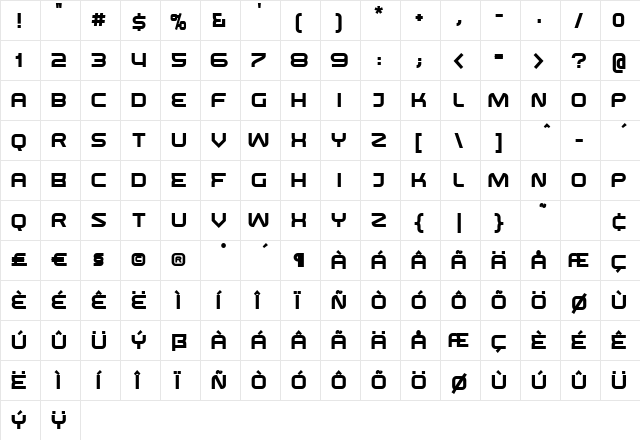 SwiszBold Regular  glyph index