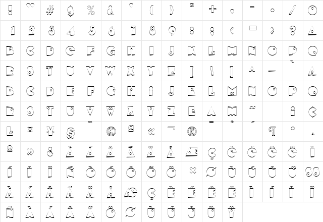 Shooter Blanks SF Regular  glyph index