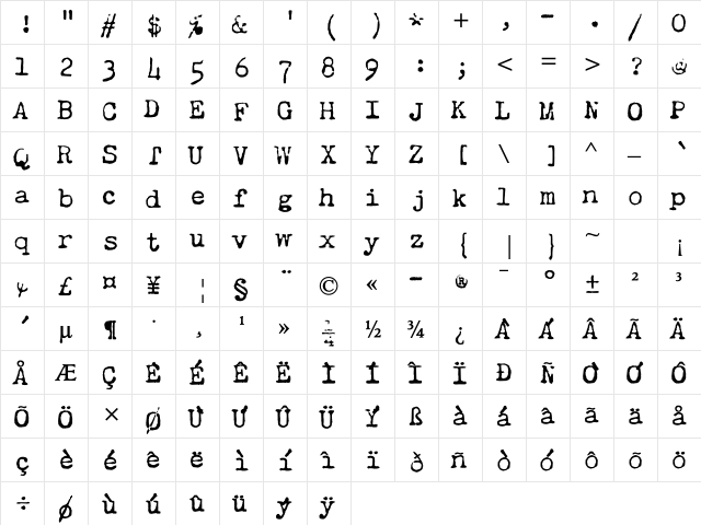 Chandler42RoughNoir Regular  glyph index