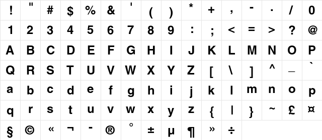 AGLettericaC Bold  glyph index