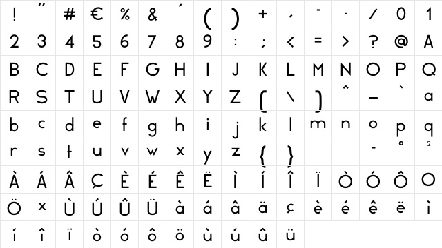 mimich Medium  glyph index