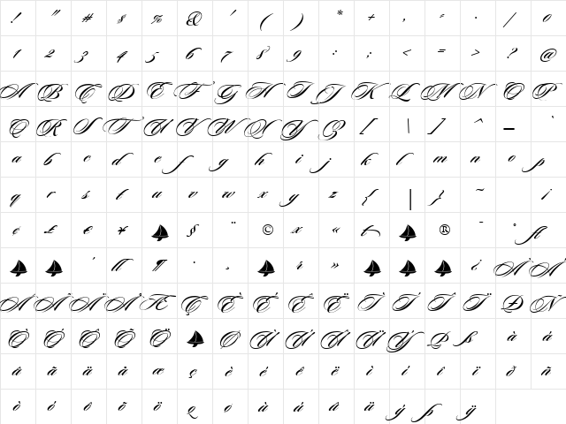 Sloop Script Two BETA Bold  glyph index