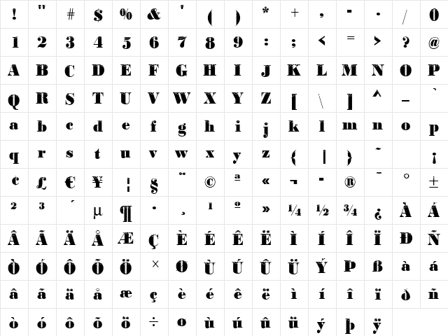 BodoniStars3 Regular  glyph index