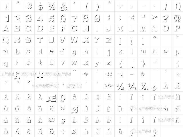 woodcutter invisible Regular  glyph index