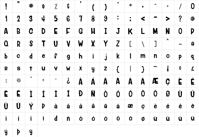 Lumberjack Regular  glyph index