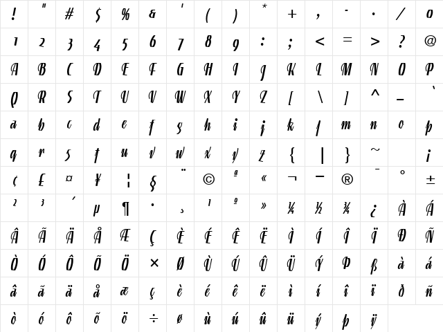 LTGneisenauette RegularAlt Regular  glyph index