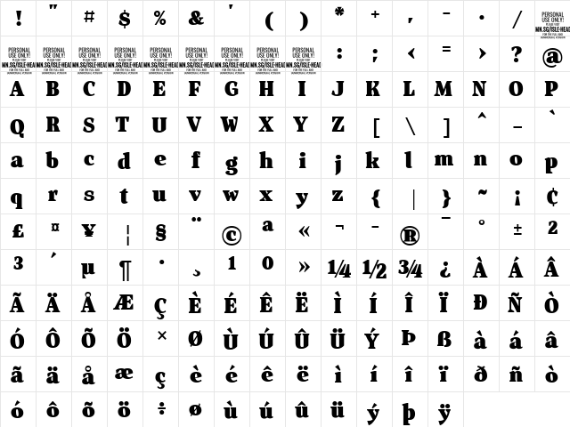 Isle Headline PERSONAL USE Black  glyph index