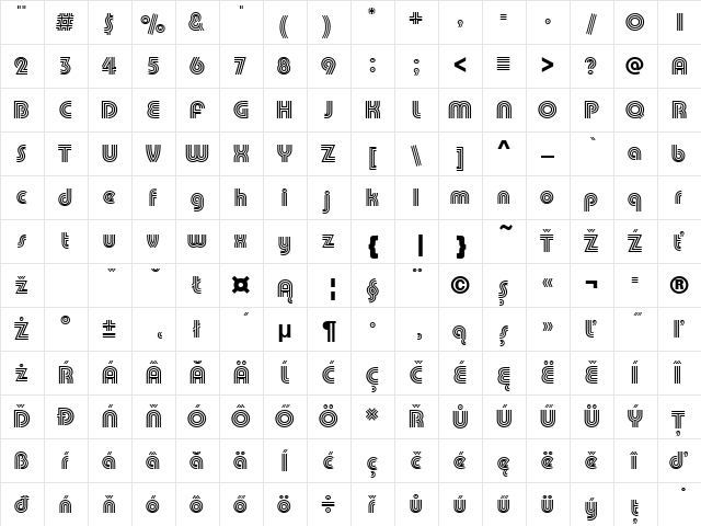 PumpTriDEE Regular  glyph index