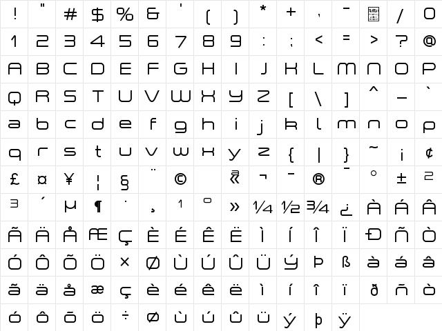 a峰ace Regular  glyph index