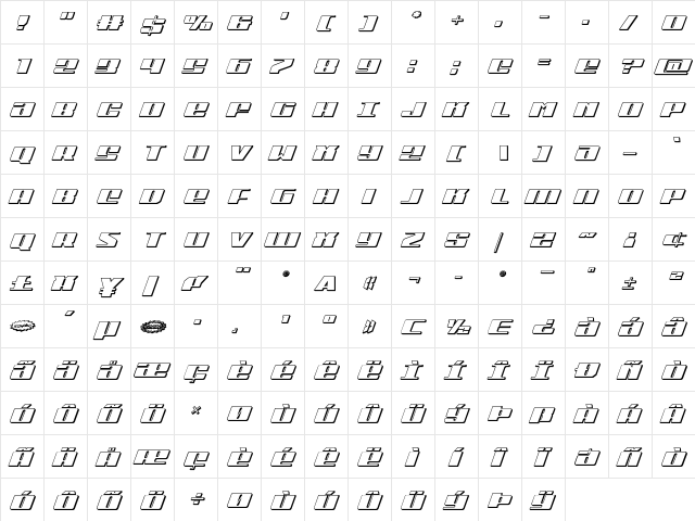 Michigan 3D Italic Italic  glyph index