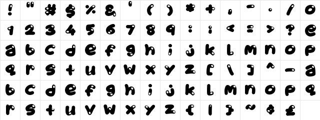 Juicy Fruity Regular  glyph index