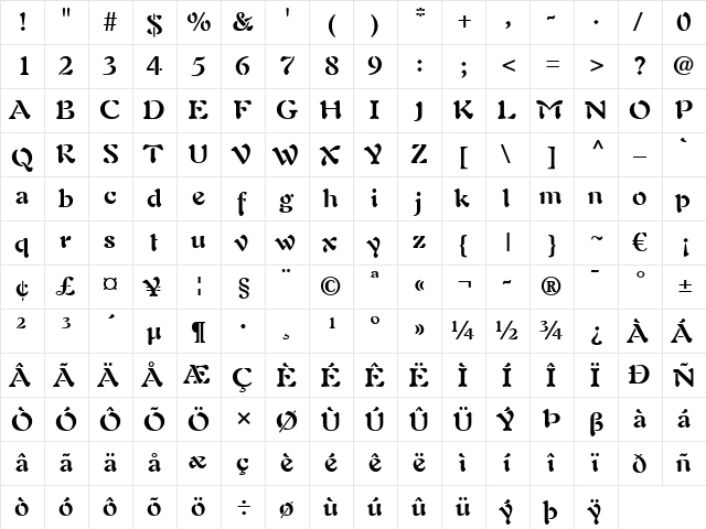 Auriol LT Bold  glyph index