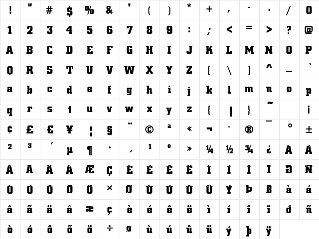 Centrum-Poster Bold  glyph index