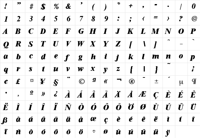 Thames-Serial-Heavy RegularItalic  glyph index