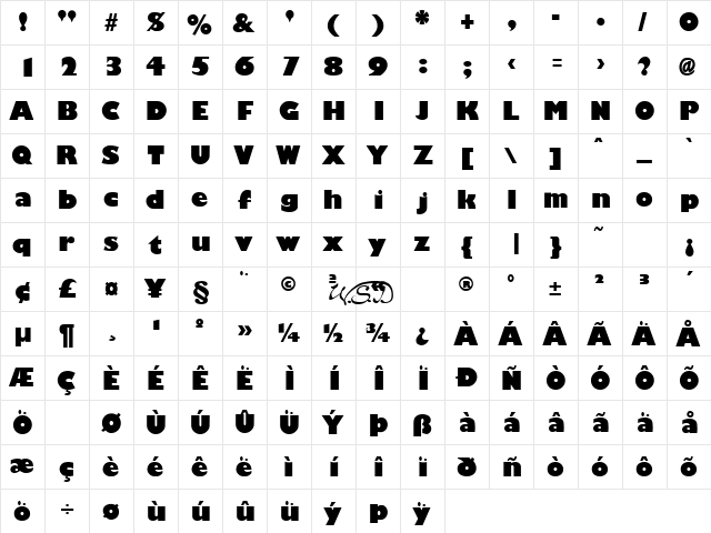 Giligan Black Regular  glyph index