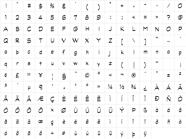 Graphite AT Condensed Demi Regular  glyph index