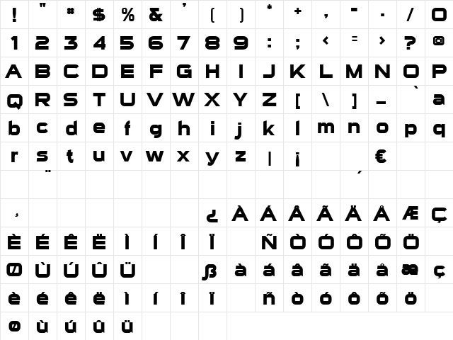 Sui Generis Bold  glyph index