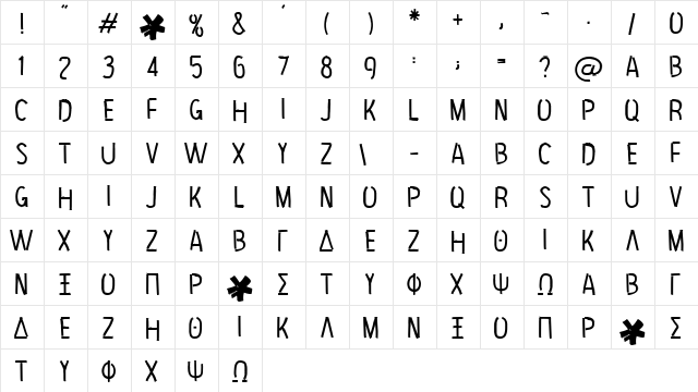 Hip Priest Regular  glyph index