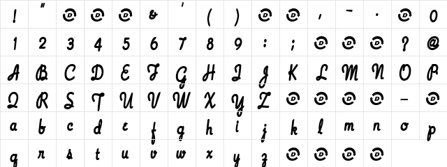 BoundForGlory Regular  glyph index