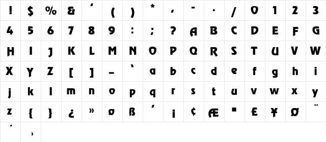 Bastille Heavy Regular  glyph index