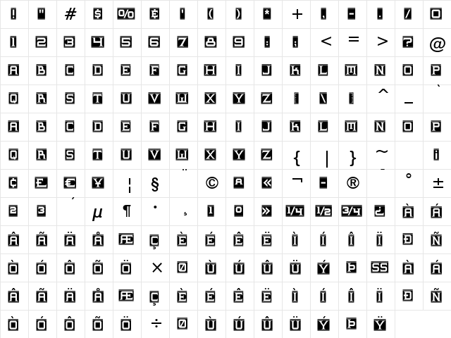 Supremaganda BTN Banner Regular  glyph index