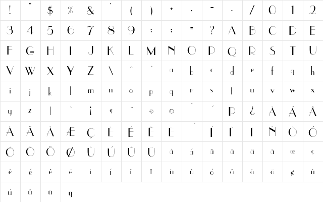 Exkaliber Regular  glyph index
