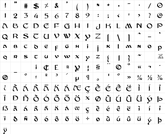 DS_Celtic-2 Regular  glyph index