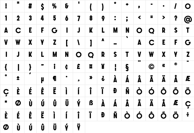 SONGER Grotesque ExtraBold  glyph index