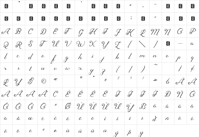 Sherley Regular  glyph index