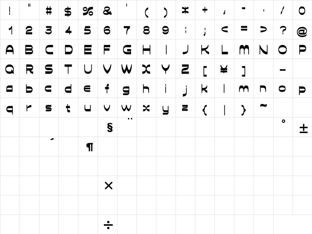 D3 Calligraphism Regular  glyph index