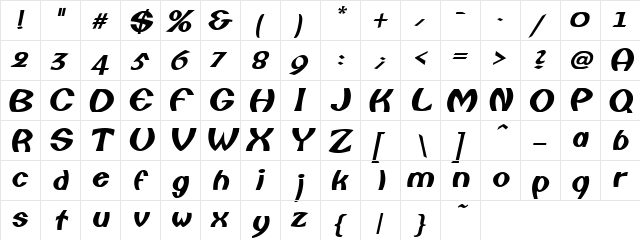 Fisherman BoldOblique  glyph index