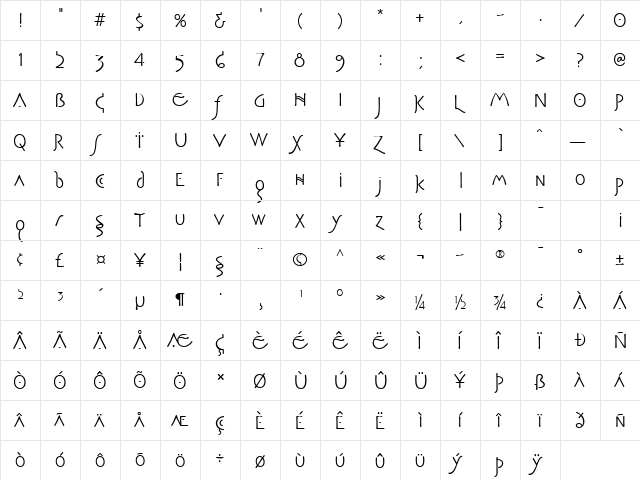 Pegasus Normal Regular  glyph index