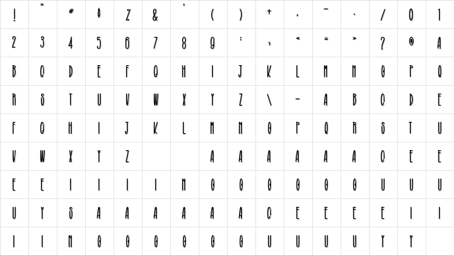 Broughesnaro Regular  glyph index