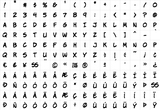 Komika Parch Regular  glyph index