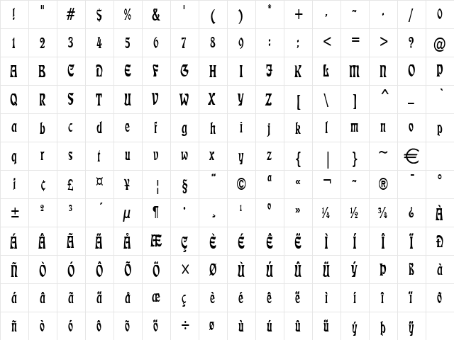 FreedomThin Normal  glyph index