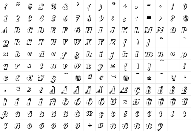 SimonBeckerShadow-Heavy Italic  glyph index