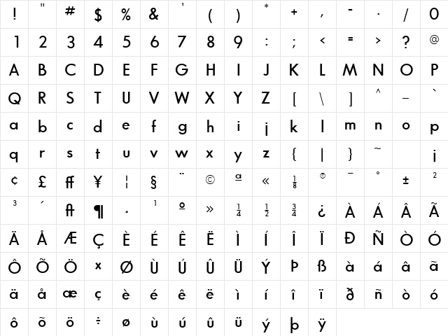 Bougan SSi Semi Bold  glyph index