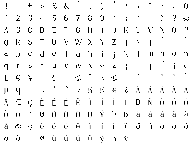 Vandermark Regular  glyph index