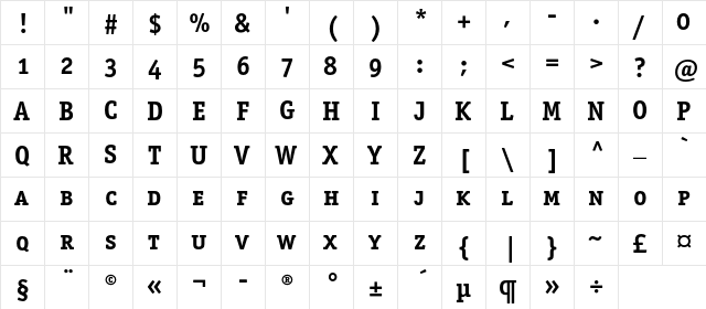 OfficinaSerifBoldSCC Regular  glyph index