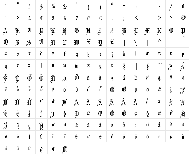 VI Phuong Mai Normal  glyph index